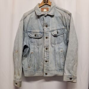 Vintage 90s y2k Grunge Distressed Riders Denim Jean Trucker Jacket Men's Large